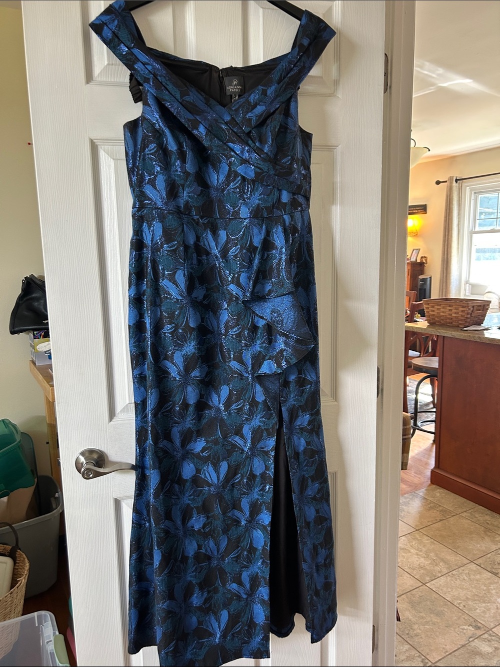 Adrianna Papell Black and Blue Floral Maxi Dress